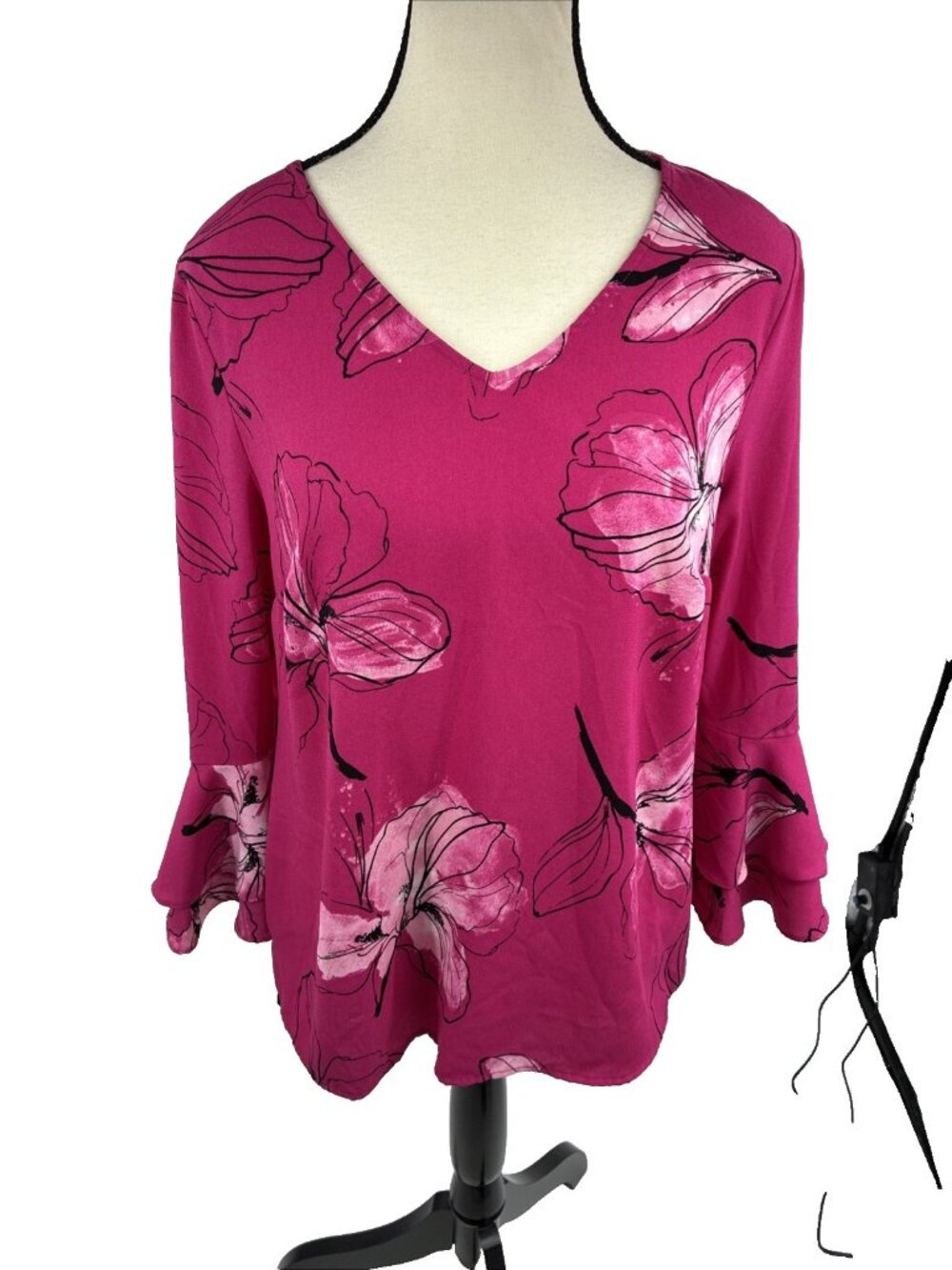 Apt 9 Womens Floral Blouse Pink Bell Sleeve V Neck Career Top Small